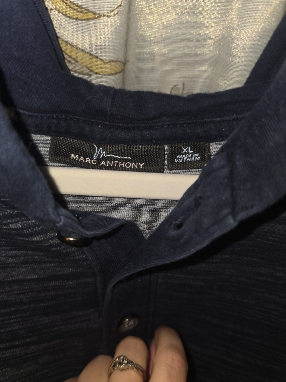 Men's Hooded Henley Shirt - Charcoal Blue - Picture 2 of 3